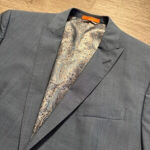 Tallia Sport Coat Mens 44 R Blue 100% Wool Blazer Jacket 2‎ Button Lined Floral